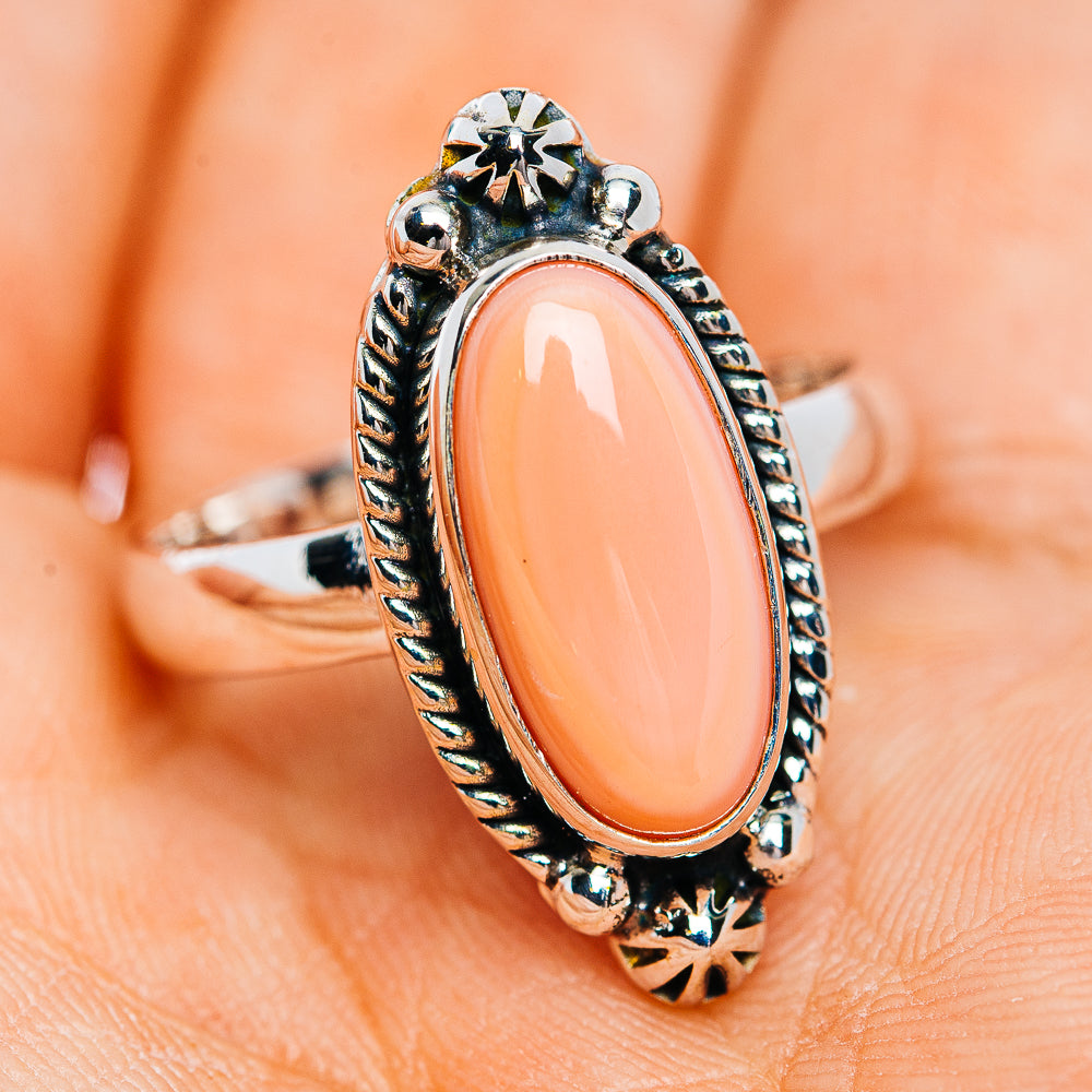 Premium Southwestern Style Pink Queen Conch Shell Ring Size 10 (.925 Sterling Silver)