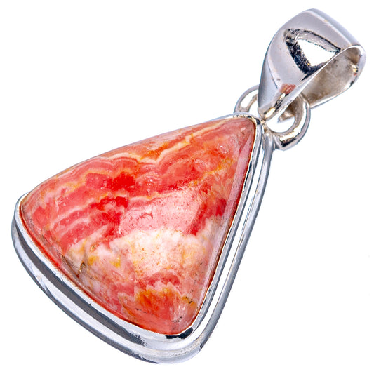 Sterling silver rhodochrosite pendant with triangular red-and-white cabochon and loop bail