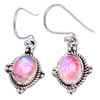 Pink Moonstone Earrings  1 1/8" (.925 Sterling Silver)