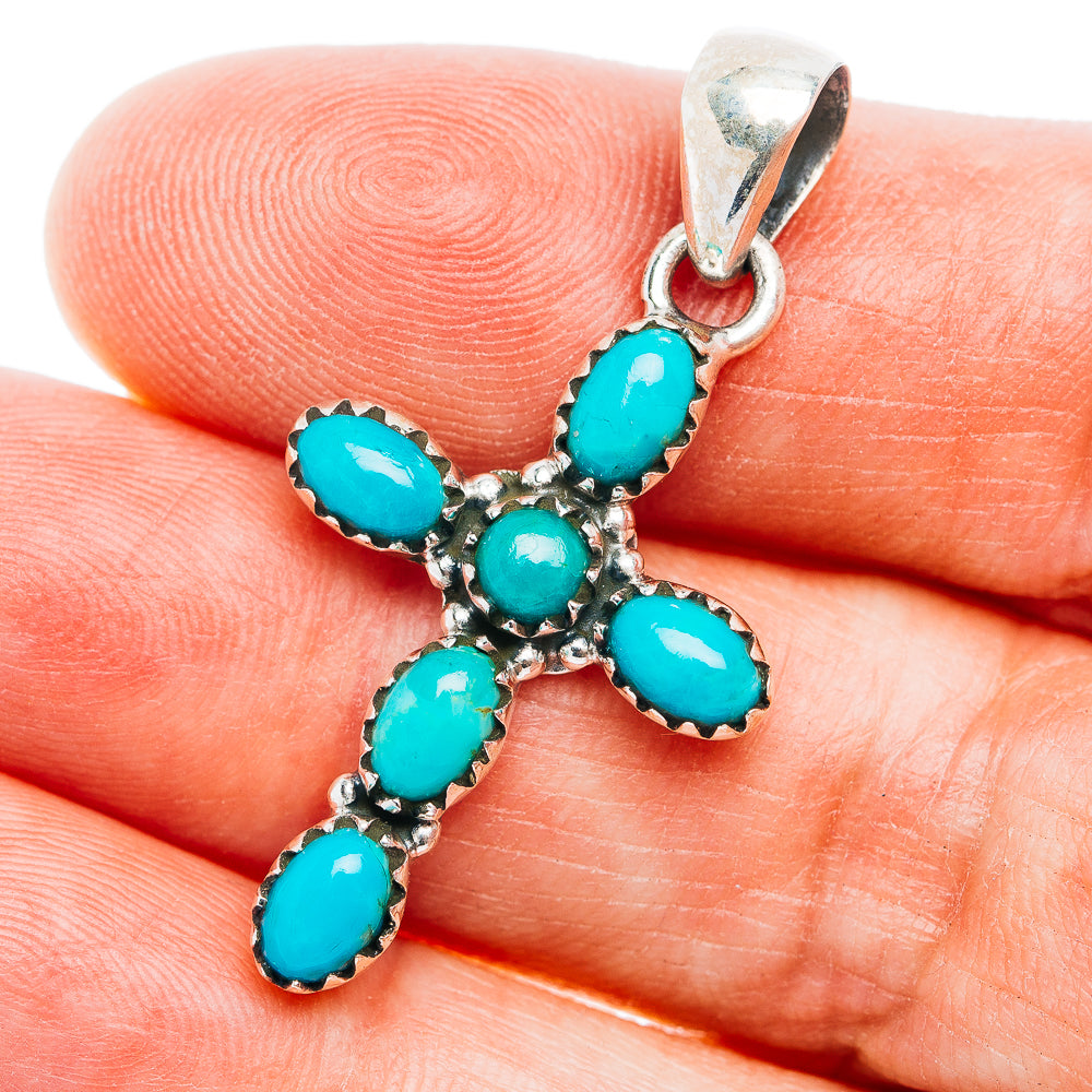 Southwestern Style Kingman Turquoise Cross Pendant 1 5/8" (.925 Sterling Silver)