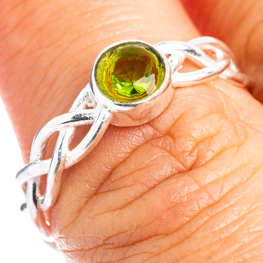 Sterling silver peridot dainty ring with round green gemstone on band