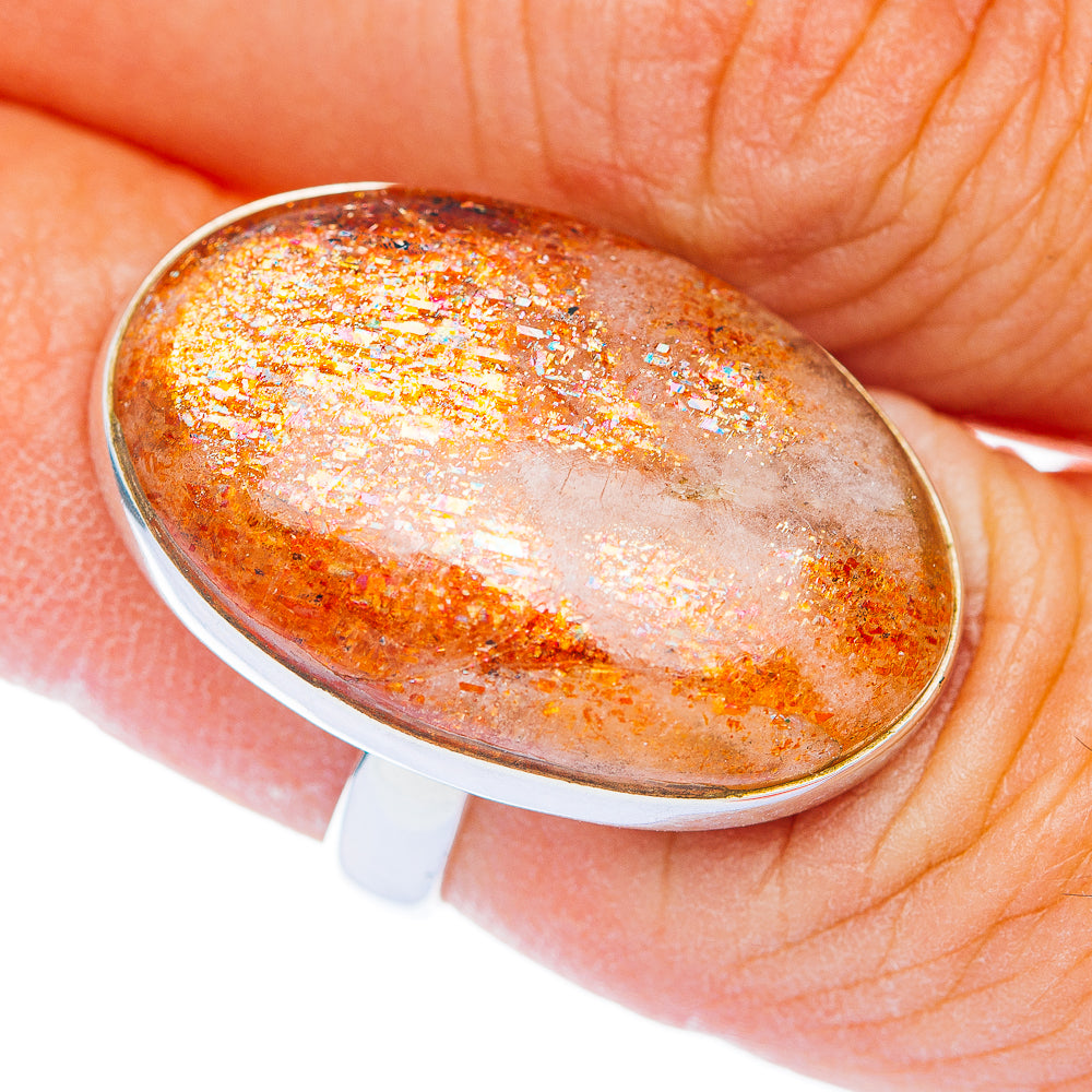 Premium African Sunstone Ring Size 6 Adjustable (.925 Sterling Silver)