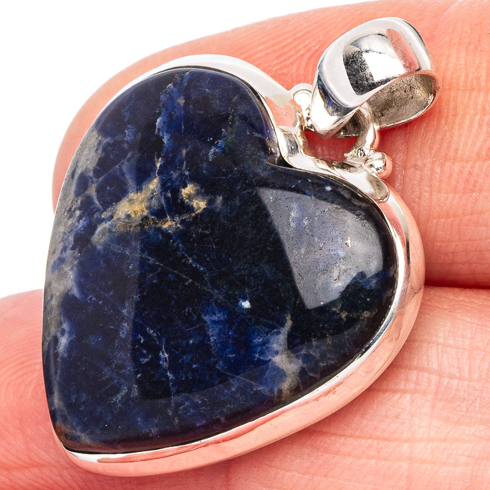 Sodalite Heart Pendant 1 1/8" (.925 Sterling Silver)
