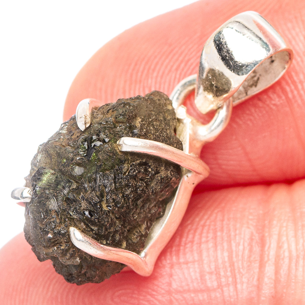 Rare Moldavite Pendant 7/8" (925 Sterling Silver) P44271