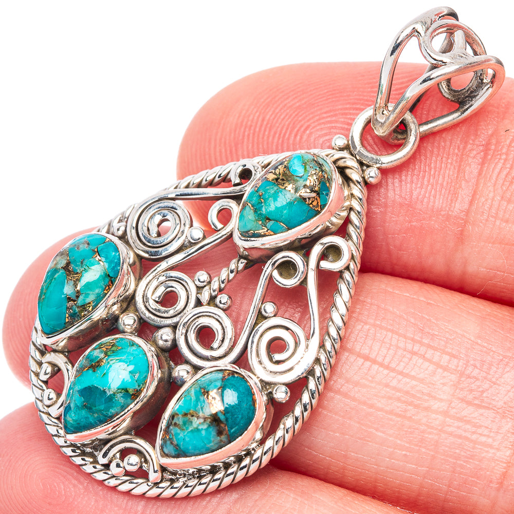 Blue Copper Composite Turquoise Pendant 1 5/8" (925 Sterling Silver) P41066