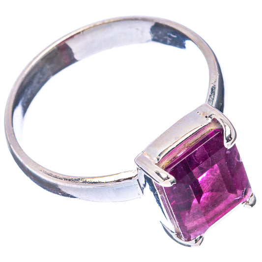 Pink faceted fluorite ring, .925 sterling silver band with open prongs and gemstone setting