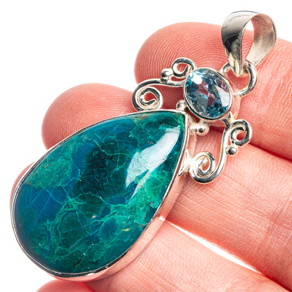 Chrysocolla, Blue Topaz 925 Sterling Silver Pendant 2"