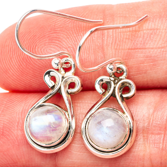 Sterling silver moonstone drop earrings, iridescent teardrop stones with red accents