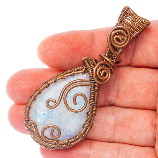 Rainbow Moonstone Wire Wrap Pendant 2 3/4" (Copper)
