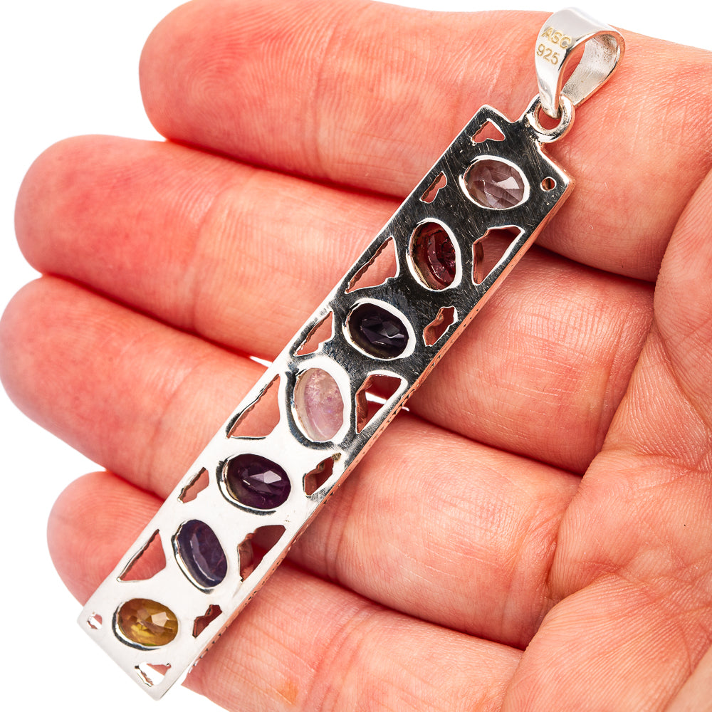 Signature Blue Topaz, Pink Tourmaline, Iolite, Rainbow Moonstone, Amethyst, Tanzanite, Peridot Pendant 2 3/4" (.925 Sterling Silver)