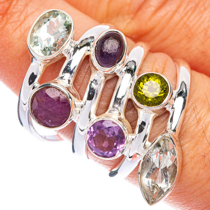 Large Ruby, Blue Topaz, Amethyst, Peridot, White Quartz Ring Size 7.75 (925 Sterling Silver) R144662