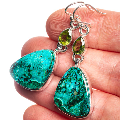 Sterling silver earrings with turquoise chrysocolla heart drops and green teardrops