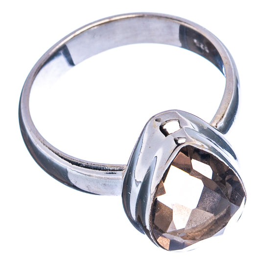 Sterling silver ring with faceted smoky quartz centerpiece and split band design