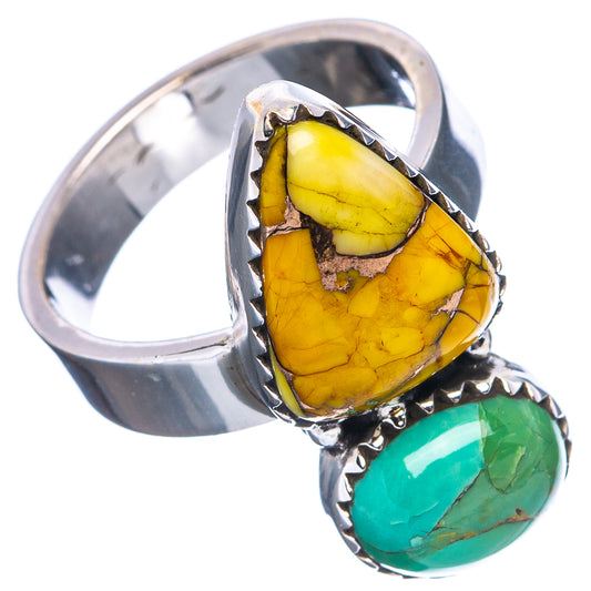 Sterling silver adjustable ring with prong-set yellow and green heart cabochons