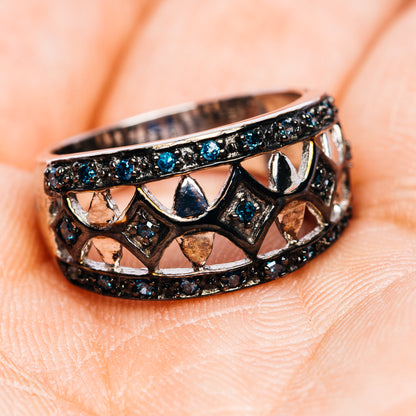 Blue Diamond Ring Size 6.5 (.925 Sterling Silver)