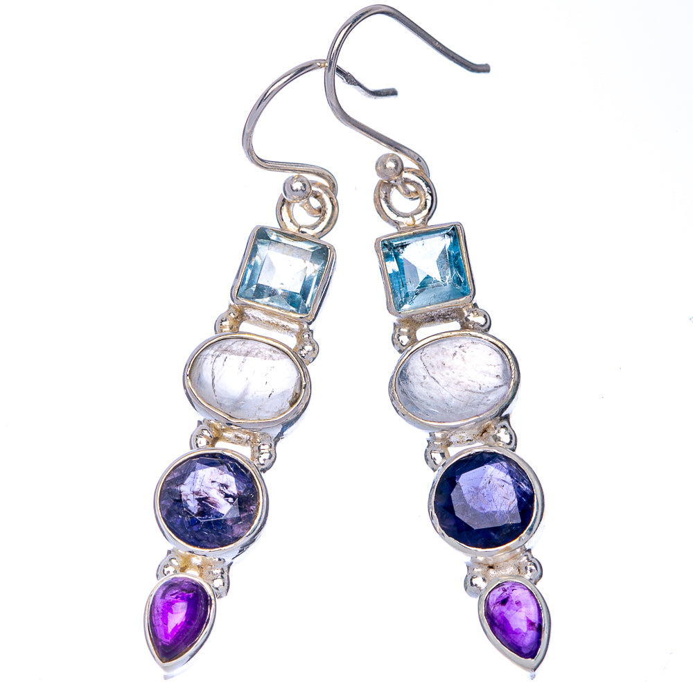 Rainbow Moonstone, Blue Topaz, Tanzanite, Amethyst Earrings 2" (925 Sterling Silver) E433063