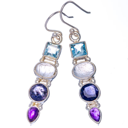 Rainbow Moonstone, Blue Topaz, Tanzanite, Amethyst Earrings 2" (925 Sterling Silver) E433063