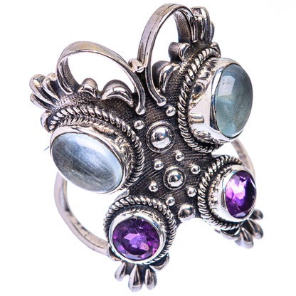 Large Aquamarine, Amethyst Ring Size 7.75 (925 Sterling Silver) R141623