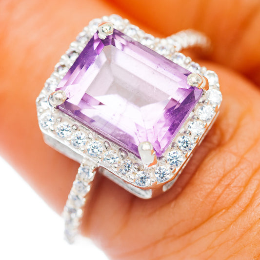 Amethyst, Cubic Zirconia Ring Size 6.75 (.925 Sterling Silver)