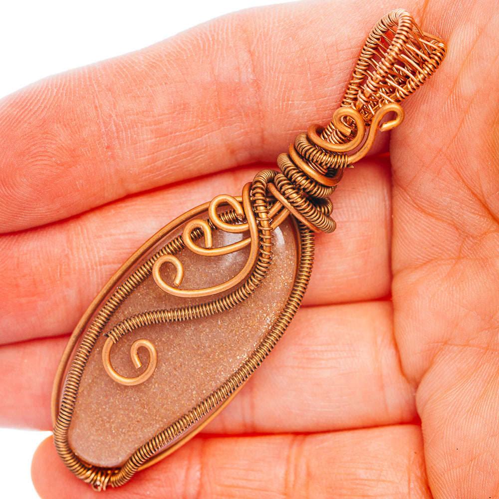 Sunstone Wire Wrap Pendant 2 3/4" (Copper)