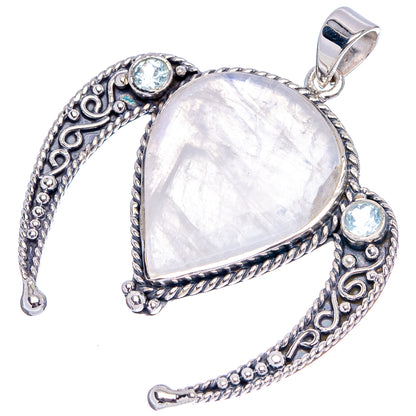 Signature Rainbow Moonstone, Aquamrine Pendant 1 7/8" (.925 Sterling Silver)