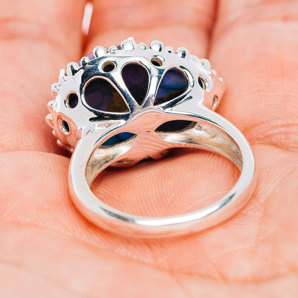 Exclusive Violet Blue Dahlia Mohave Turquoise Ring Size 7.75 (.925 Sterling Silver)
