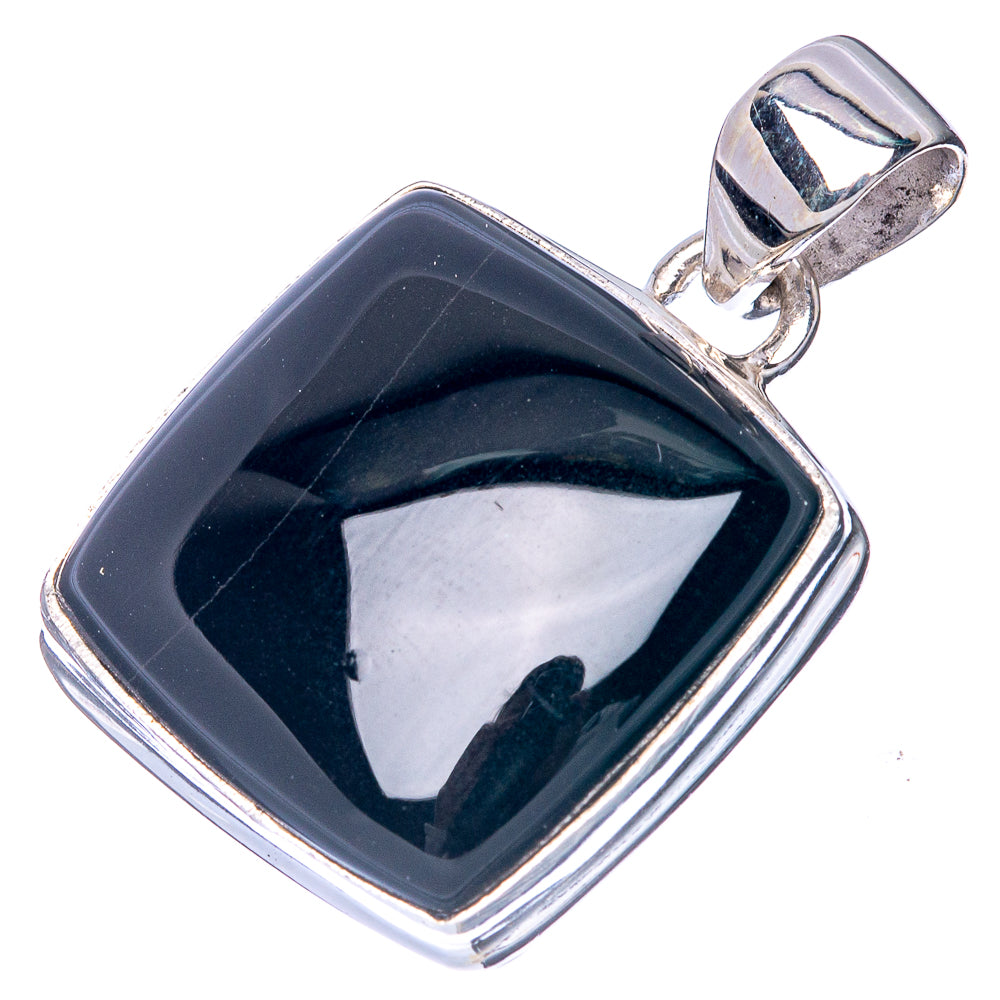 Black onyx pendant in polished sterling silver square bezel with loop bail