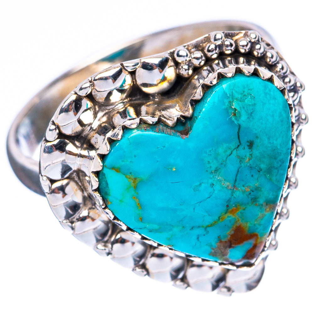 Kingman Turquoise Heart Ring Size 8.5 (925 Sterling Silver) R4042