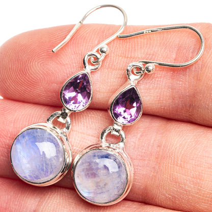 Rainbow Moonstone, Amethyst Earrings 1 5/8" (925 Sterling Silver) E432675