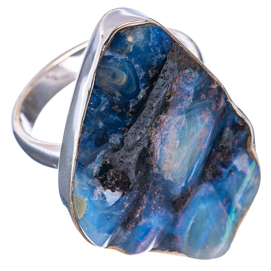 Sterling silver opal ring with blue boulder opal teardrop face, size 8.75, polished band