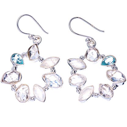 Premium Rainbow Moonstone, Herkimer Diamond, Blue Topaz Earrings 1 5/8" (925 Sterling Silver) E1284