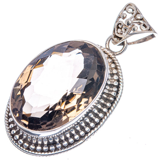 Smoky quartz oval pendant in .925 sterling silver with beaded halo and openwork bail