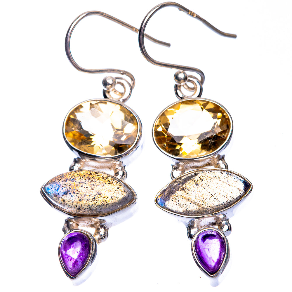 Faceted Citrine, Labradorite, Amethyst Earrings 1 5/8" (925 Sterling Silver) E432473