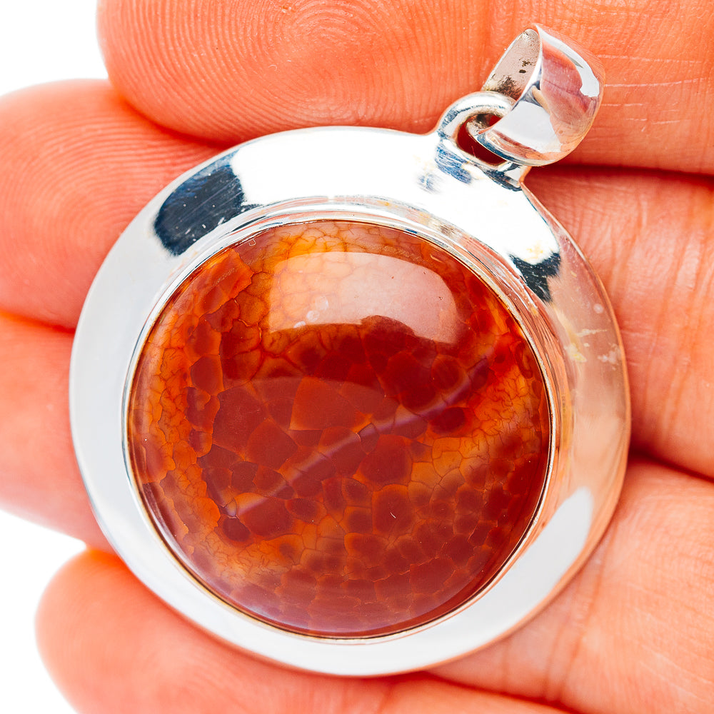 Premium Fire Crab Agate Pendant 1 5/8" (.925 Sterling Silver)