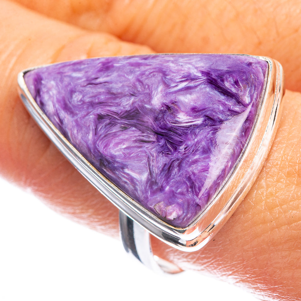 Large Charoite 925 Sterling Silver Ring Size 10