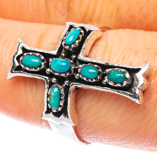 Rare Arizona Turquoise Cross Ring Size 8.5 (925 Sterling Silver) R2264