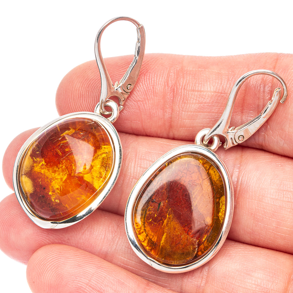 Baltic Amber Earrings 1 5/8" (925 Sterling Silver) E1094