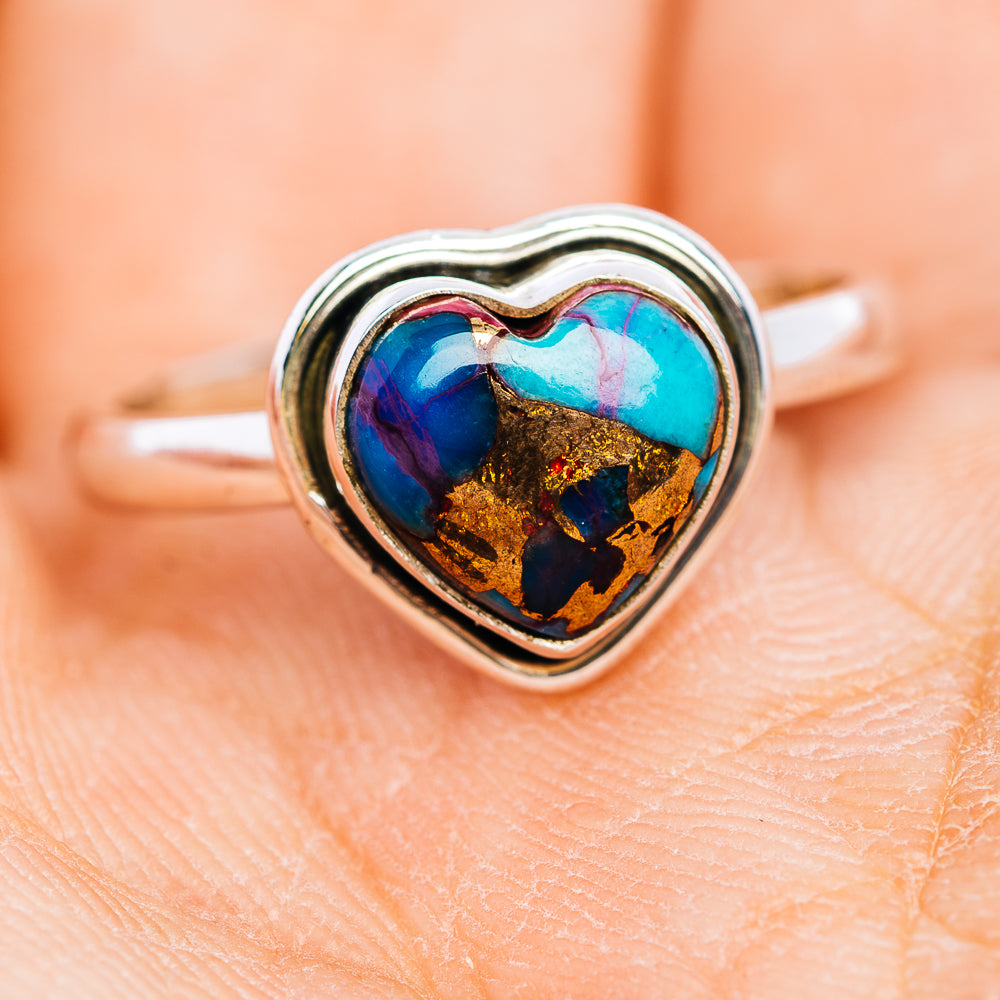 Purple Copper Turquoise Heart Ring Size 6 (.925 Sterling Silver)