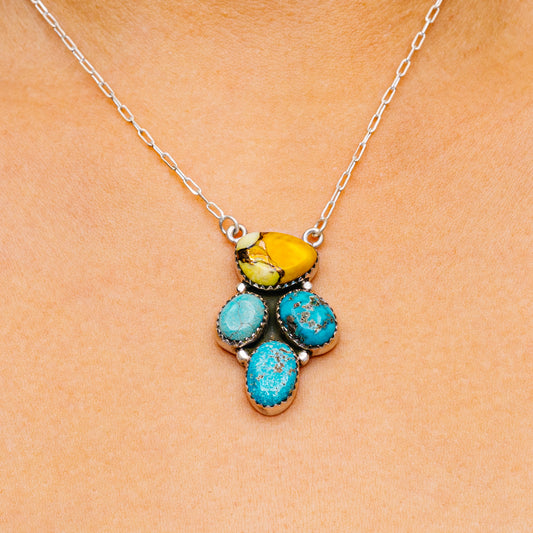 Hubei Turquoise, Honey Dahlia Turquoise Necklace 12 to 18" (.925 Sterling Silver)