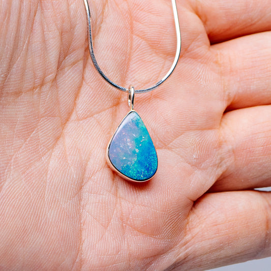 Australian Fire Opal Necklace 16" (.925 Sterling Silver)