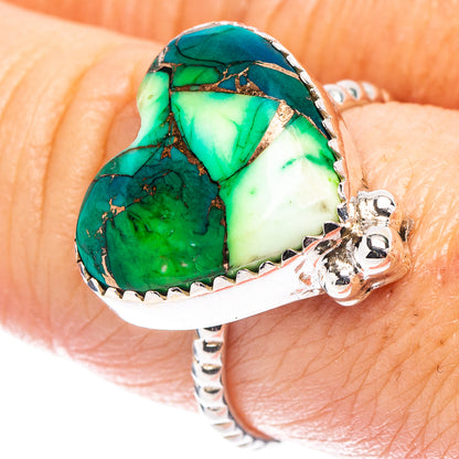 Heart-shaped turquoise inlay ring, .925 sterling silver band, size 8