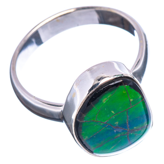 Sterling silver ring with oval green ammolite cabochon, size 8