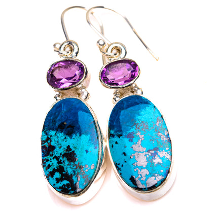 Amethyst and turquoise-toned teardrop drop earrings, 925 sterling silver hooks