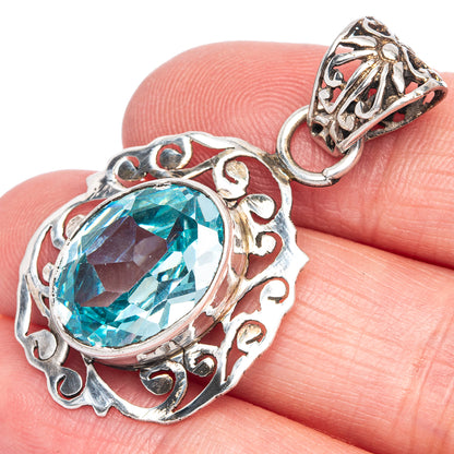 Blue Topaz Pendant 1 5/8" (925 Sterling Silver) P40091