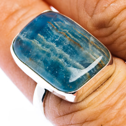 Rare Aquatine Lemurian Calcite Ring Size 7.75 (.925 Sterling Silver)