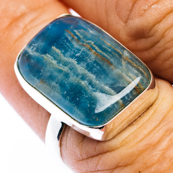 Rare Aquatine Lemurian Calcite Ring Size 7.75 (.925 Sterling Silver)