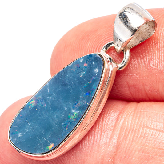 925 sterling silver opal pendant with blue teardrop cabochon and bail