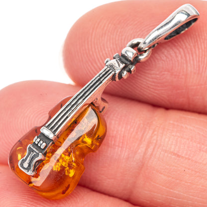 Baltic Amber Violin Dainty Pendant 1 1/4" (925 Sterling Silver) P39936