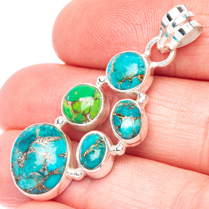 Blue Copper Composite Turquoise, Green Copper Composite Turquoise Pendant 1 5/8" (925 Sterling Silver) P41026