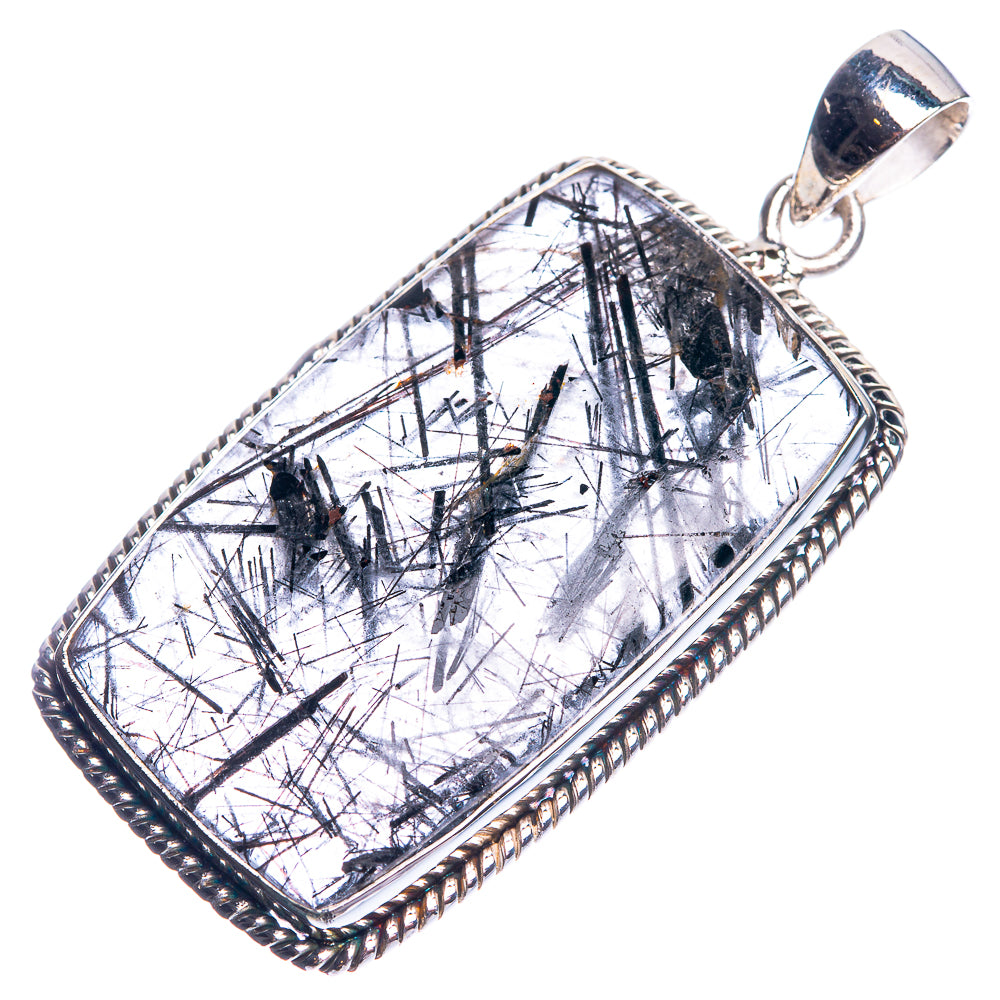 Sterling silver pendant with clear tourmalinated quartz cabochon and rope bezel